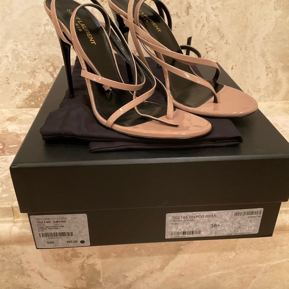 SAINT LAURENT NUDE PARIS STRAPS SANDAL SIZE 38.5 NEVER WORN WITH BOX AND DUSTBAG - Picture 2 of 6